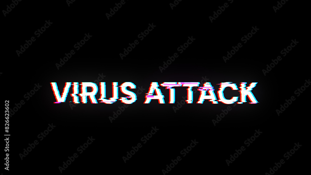 3D rendering virus attack text with screen effects of technological glitches