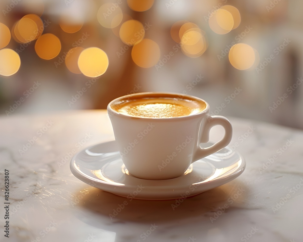 Elegant Espresso Macchiato in a Cozy Cafe Setting with Soft Bokeh Background Elegant Espresso Macchiato in a Cozy Cafe Setting with Soft Bokeh Background