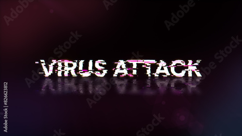 3D rendering virus attack text with screen effects of technological glitches