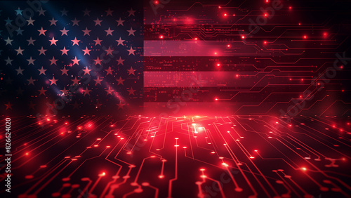 US flag stripes merge into a circuit board pattern