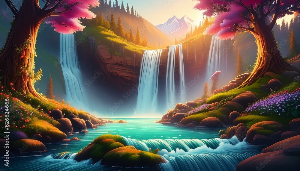 Q beautiful scenery of a waterfall 