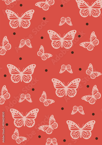 Wallpaper Mural The seamless pink background with a combination of butterfly and polkadots Torontodigital.ca