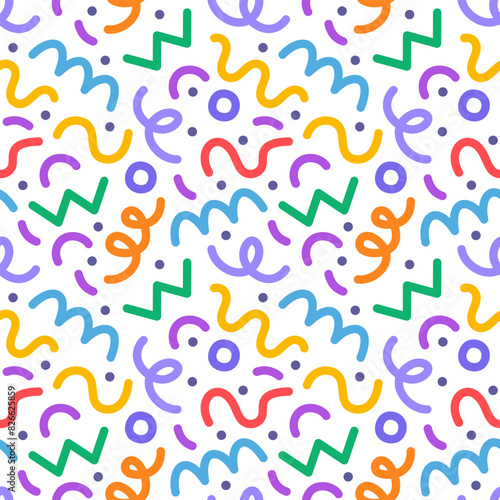 Fun colorful line doodle seamless pattern