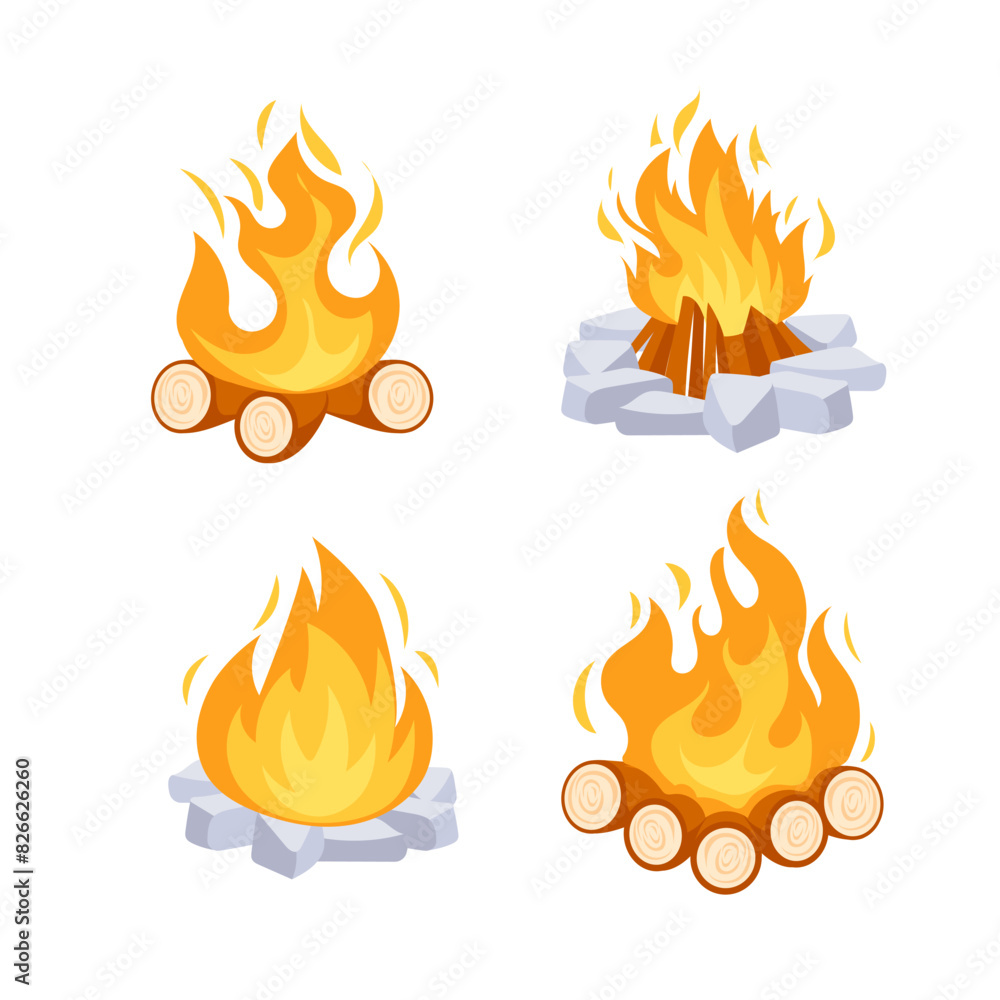 Campfire wood set. Outdoor bonfire, fire burning. Fireplace campfire Campfire wood set. Outdoor bonfire, fire burning. Fireplace campfire