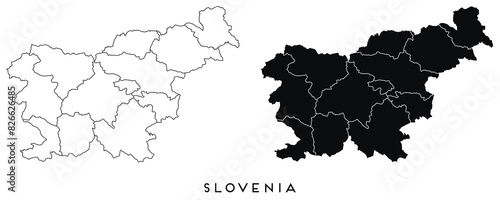Slovenia map of city regions districts vector black on white and outline