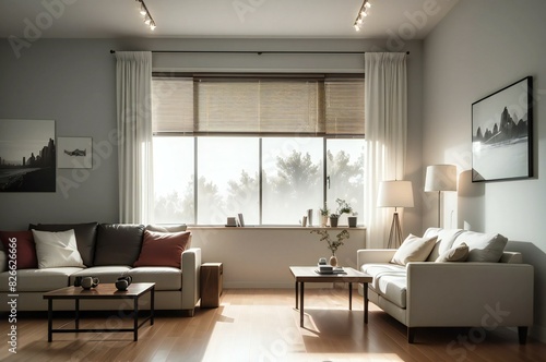 Cozy and stylish living room interior bathed in natural sunlight with tasteful furniture and elegant decor elements