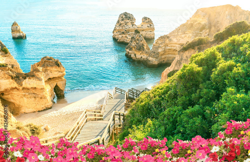 Beautiful beach at Algarve, Portugal - Summer vacation concept. photo