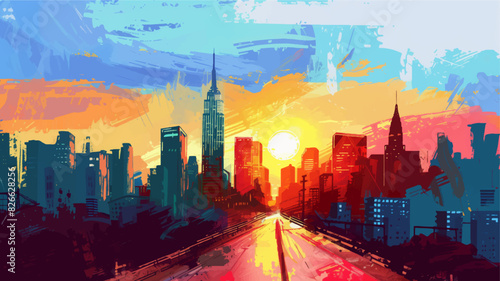 city skyline at sunset