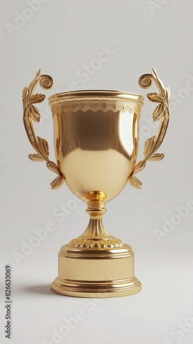 3D render of a golden trophy cup on white background