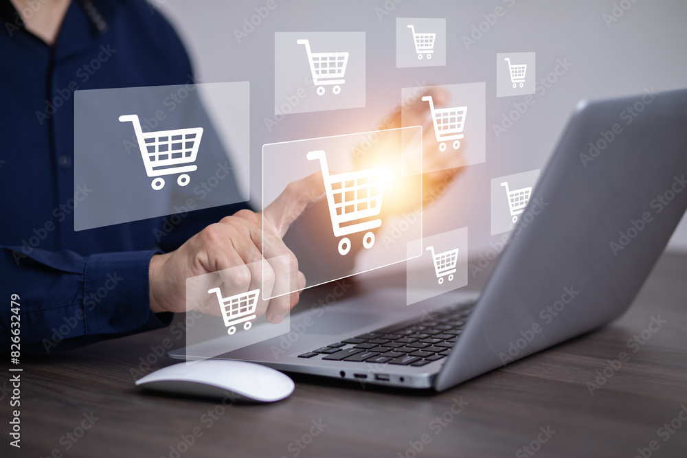online shopping concept, marketplace website with virtual interface of online Shopping cart part of the network, Online shopping business with selecting shopping cart. online shopping concept, marketplace website with virtual interface of online Shopping cart part of the network, Online shopping business with selecting shopping cart.