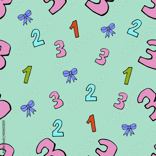 colorful seamless pattern of numbers on a light background, vector.