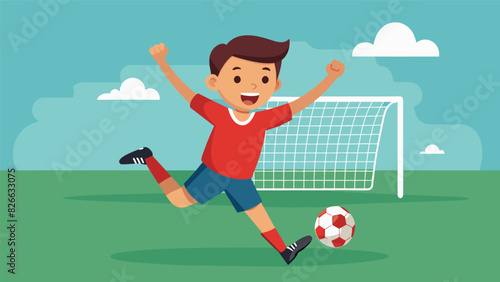With determination and perseverance a young striker scores the winning goal for their team.. Vector illustration