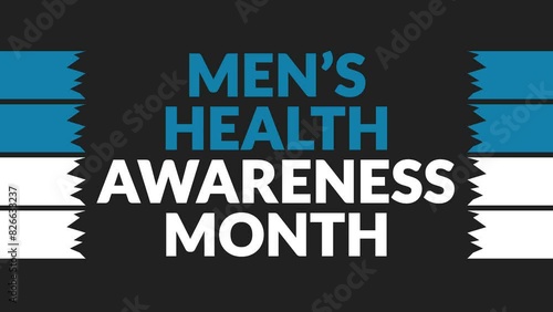 Men's Health Awareness Month seamless looping Text Animation with side lines on Black background, Mens Health Awareness Month observed each year in June for celebrating and wishing mens health month.