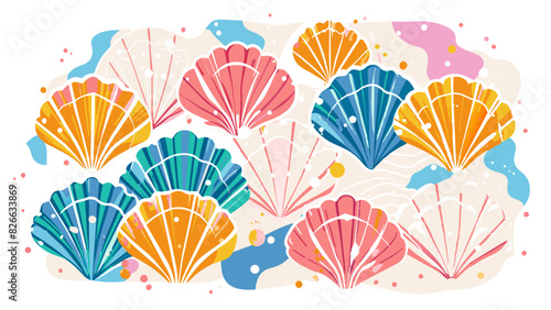 Colorful Seashell Pattern Illustration with Abstract Background