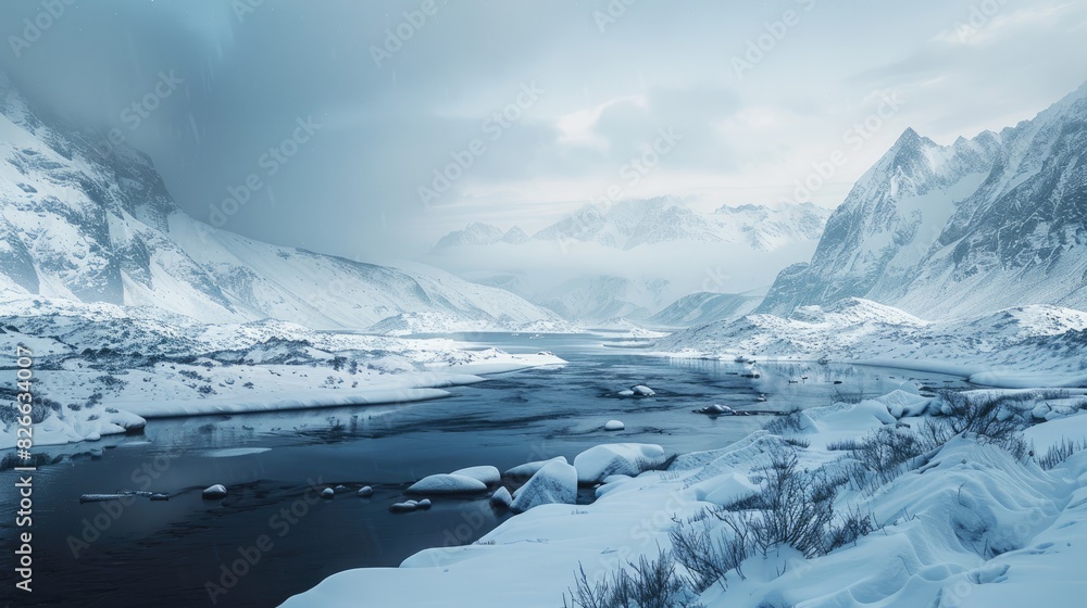 Fototapeta premium Scenic snowy landscape on the highland