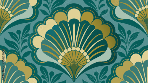 Elegant Art Deco Floral Wallpaper Design in Teal and Gold Tones