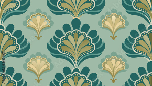 Elegant Vintage Floral Wallpaper Design in Teal and Cream Hues