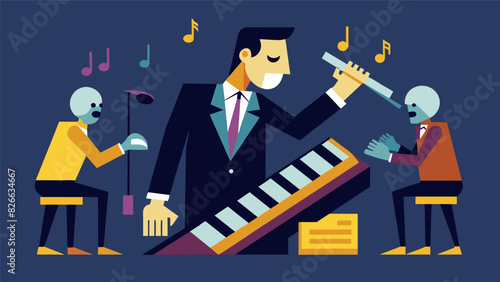 With each press of a key the organists determination to perfect their playing grows stronger the music becoming more complex and intricate.. Vector illustration