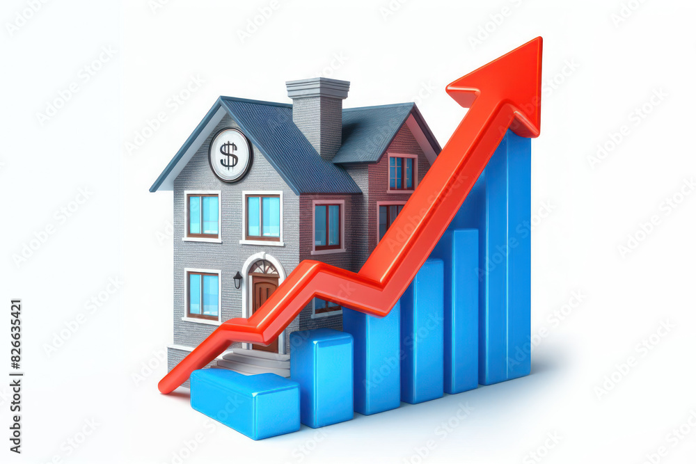 House rent with up arrow rise in price Isolated on white background House rent with up arrow rise in price Isolated on white background
