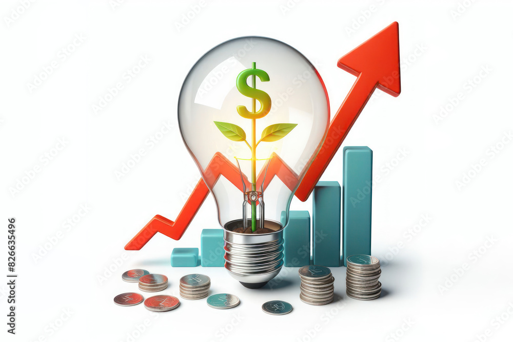 © Ольга Лукьяненко - Light bulb with grow up arrow rise in price of electricity Isolated on white background