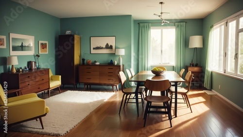 Wallpaper Mural Sunlight fills a spacious mid-century modern home with elegant furniture and tasteful decor in a serene suburban setting Torontodigital.ca