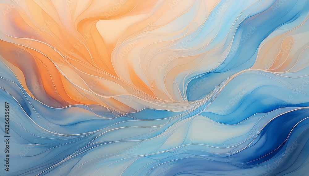 The image is an abstract painting with a blue and orange gradient. The painting has a soft, ethereal feel and looks like it was painted with watercolors. The image is an abstract painting with a blue and orange gradient. The painting has a soft, ethereal feel and looks like it was painted with watercolors.