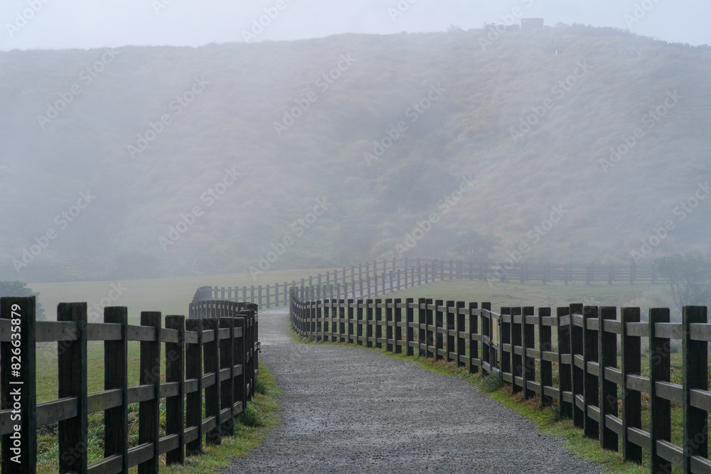 Hiking trail in Qingtiangang Grassland, Yangmingshan Park in Taipei Taiwan. Hiking trail in Qingtiangang Grassland, Yangmingshan Park in Taipei Taiwan.