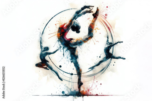 Artistic Gymnastics watercolor splash in action isolated on white background