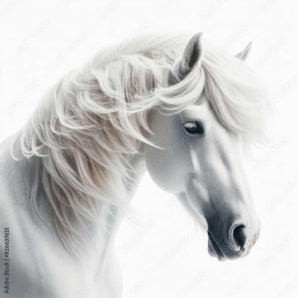 Close up White horse face Isolated on white background Close up White horse face Isolated on white background