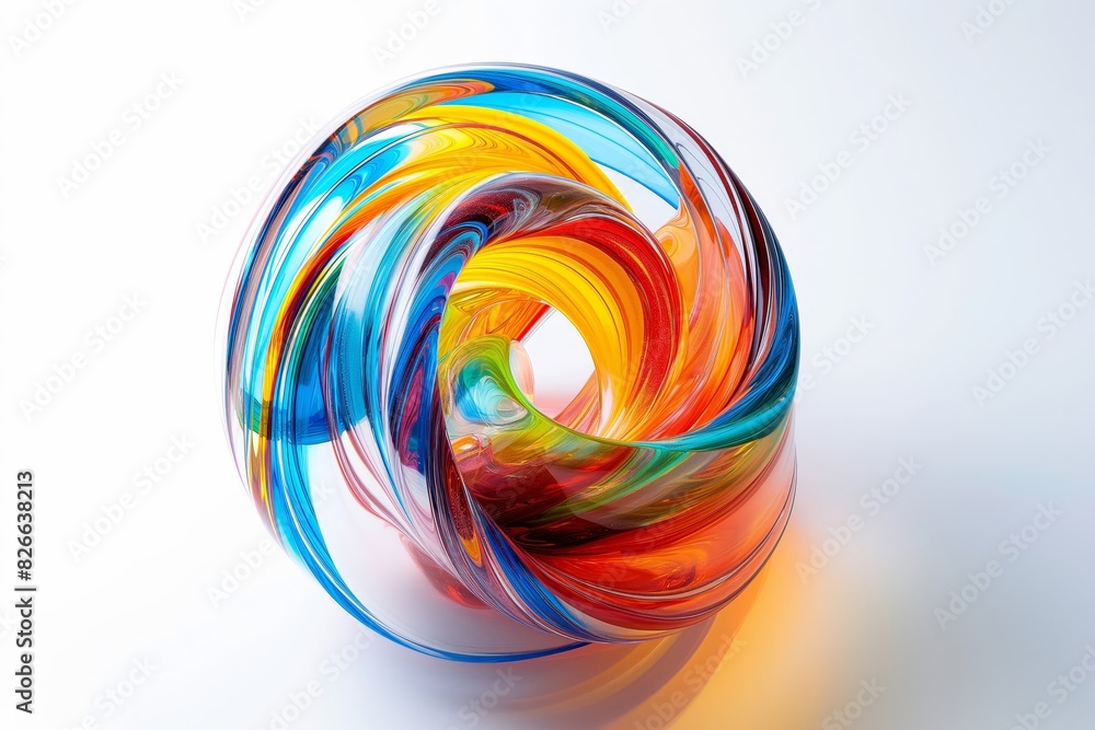 A colorful glass sphere with a rainbow pattern A colorful glass sphere with a rainbow pattern