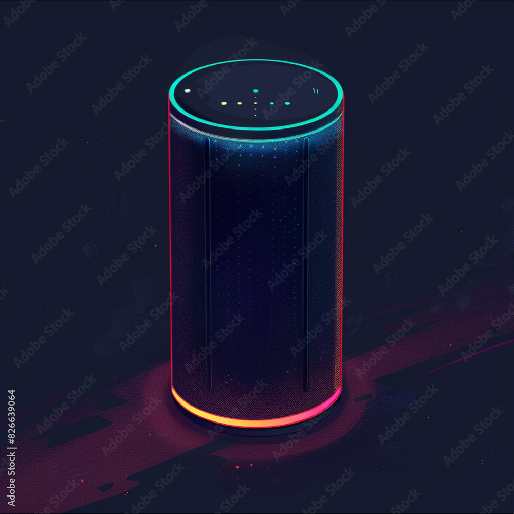 an illustration of a black bluetooth speaker with neon highlights an illustration of a black bluetooth speaker with neon highlights