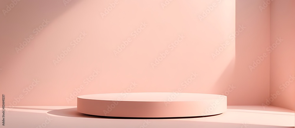 Pastel pink peach round podium with shadow and natural sunlight, Creative minimal concept mockup template for product presentation with copy text space Pastel pink peach round podium with shadow and natural sunlight, Creative minimal concept mockup template for product presentation with copy text space