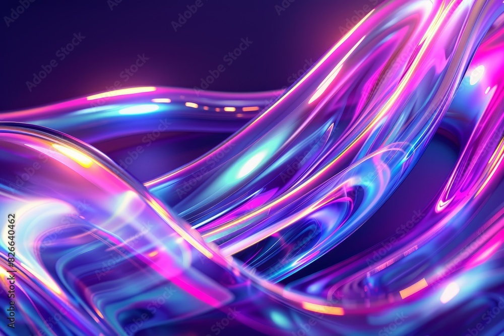 Fototapeta premium Colorful flowing neon light waves on a dark background, ideal for modern design projects