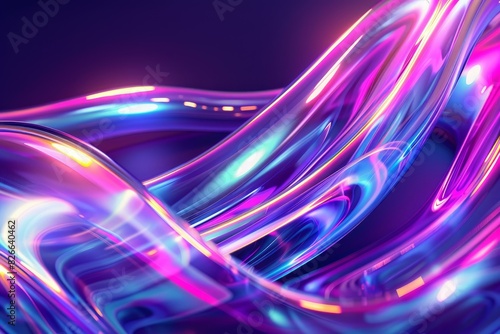 Colorful flowing neon light waves on a dark background  ideal for modern design projects