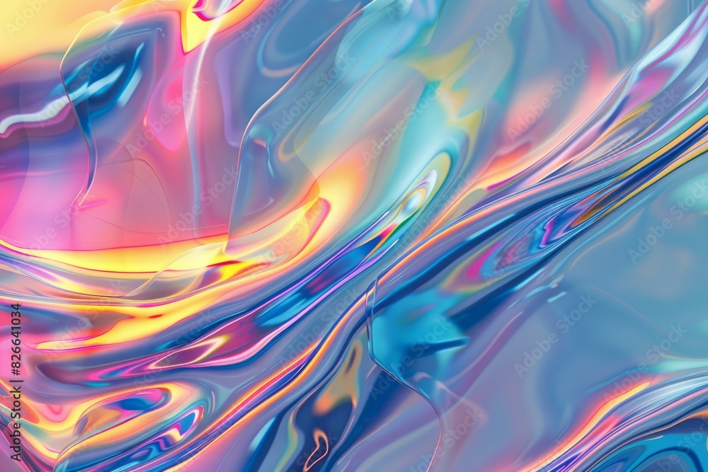 Colorful and smooth holographic texture with flowing liquid patterns for creative backgrounds