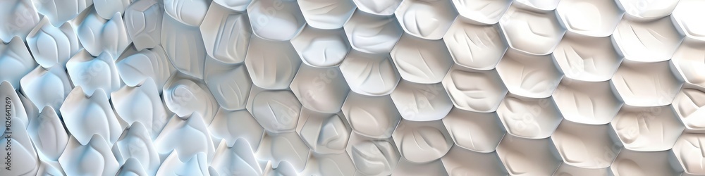 Three-dimensional hexagons rising from the surface, soft as swan feathers, in a tactile design. Three-dimensional hexagons rising from the surface, soft as swan feathers, in a tactile design.