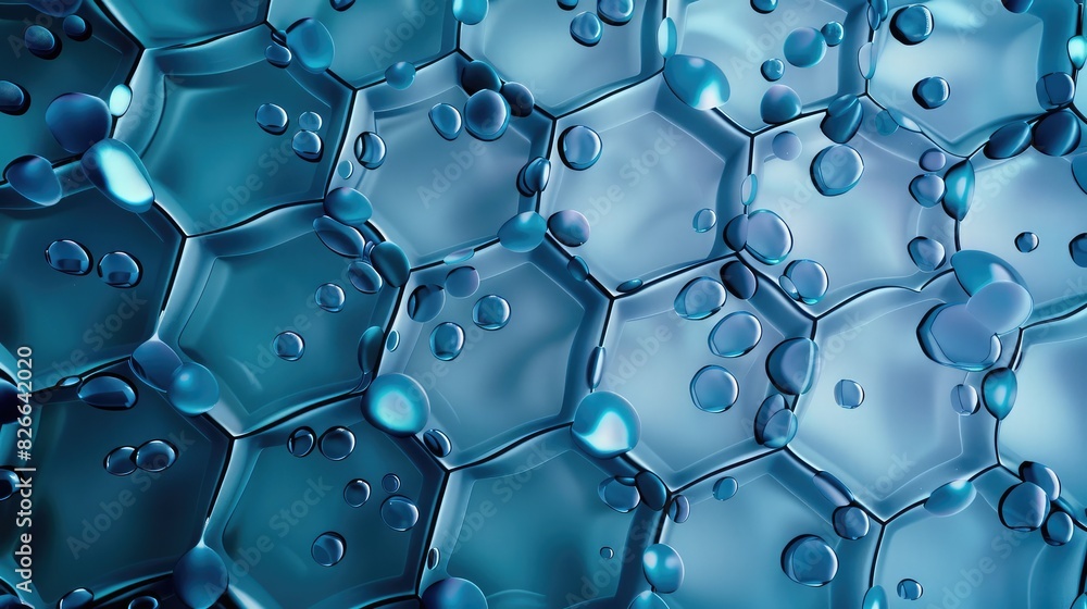 Blue and aqua hexagons mimic water droplets, suggesting a fluid approach to technology. Blue and aqua hexagons mimic water droplets, suggesting a fluid approach to technology.