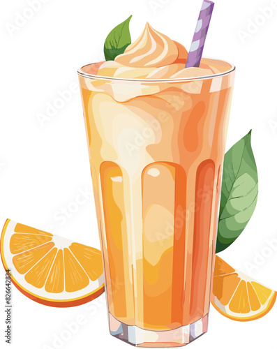 Yummy orange smoothies and whipped cream illustration svg, watercolor drawing for cold drink, slushie recipe, summer, juice, refreshment, menu, beverage, vitamin C, health, sour flavor, kids, float
