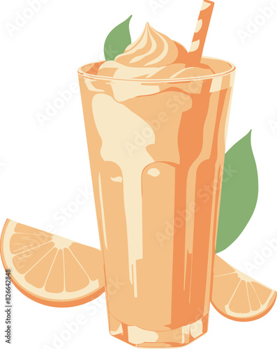 Delicious orange smoothies and whipped cream clipart svg, beverage cartoon for cold drink, slushie recipe, summer, juice, refreshment, menu, cafe, vitamin C, health, sour flavor, children, freshness