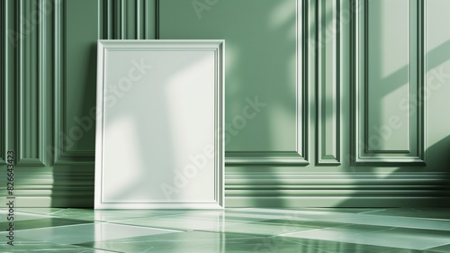 Minimalistic white frame against green walls