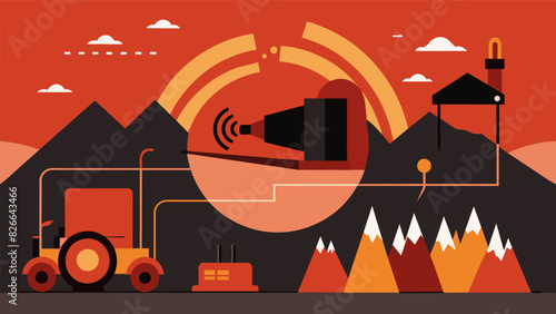The cacophony of sounds in a bauxite mine from the blasts of dynamite to the humming of heavy machinery.. Vector illustration
