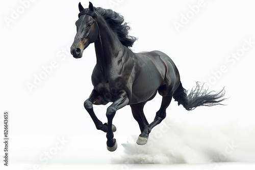 A galloping horse on a white background