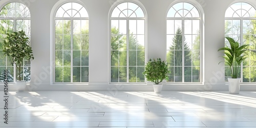 Bright and airy room with clean windows and empty space for text. Concept Bright Interiors, Clean Windows, Minimalist Decor, Space for Text, Natural Light