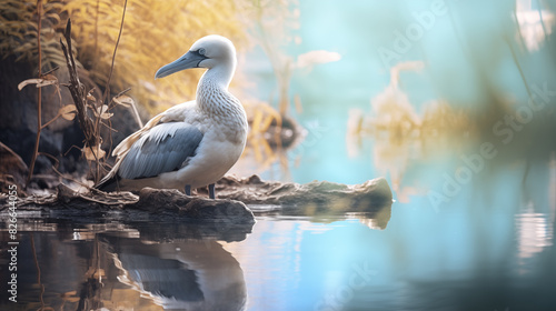 Double Exposure, White Background, Blue footed booby (sula nebouxii), illustration ~ Created using Generative AI photo