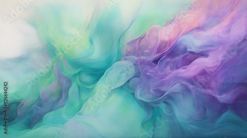 Clouds of ultraviolet and jade green drift across the canvas, their amorphous shapes capturing the imagination, their ethereal presence rendered in breathtaking high-definition clarity.