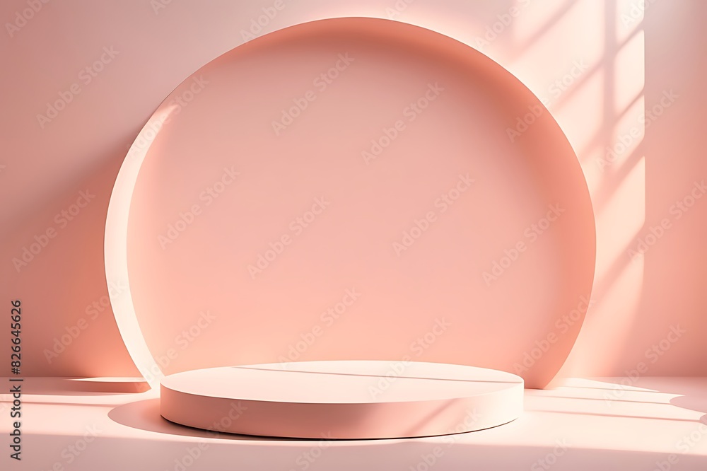 Pastel pink peach round podium with shadow and natural sunlight, Creative minimal concept mockup template for product presentation with copy text space Pastel pink peach round podium with shadow and natural sunlight, Creative minimal concept mockup template for product presentation with copy text space