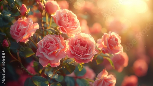 Fototapeta Naklejka Na Ścianę i Meble -  Pink roses in the sun.