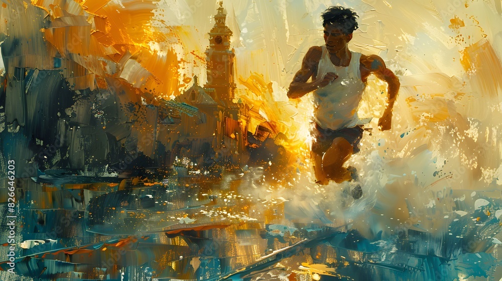 A runner crossing the finish line in a track race, capturing the triumph and determination of the athlete List of Art Media Photograph inspired by Spring magazine A runner crossing the finish line in a track race, capturing the triumph and determination of the athlete List of Art Media Photograph inspired by Spring magazine