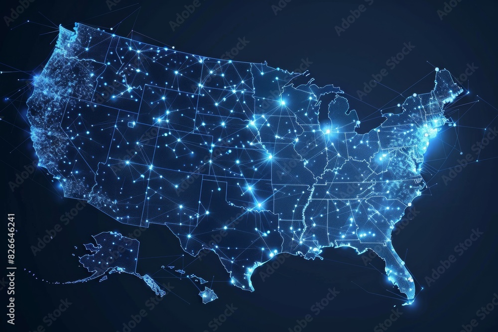 Obraz premium Digital map of america network connectivity created with generative ai