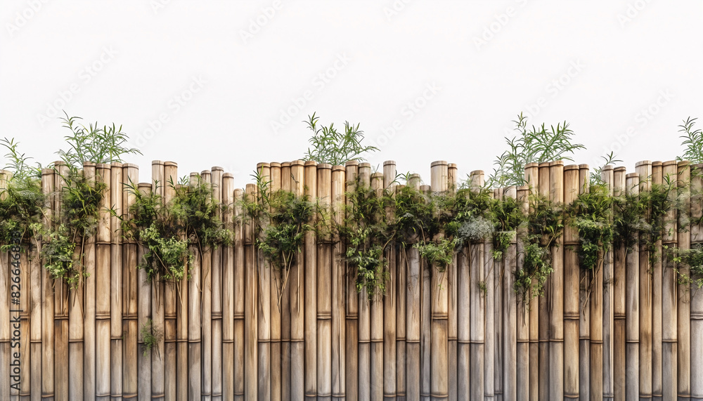 Fototapeta premium bamboo fence on white background 